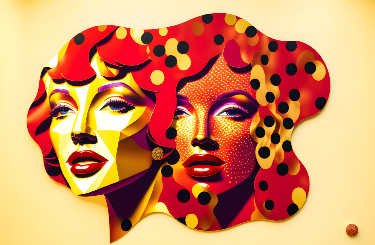 Colorful Stylized Female Faces Artwork with Geometric Shapes