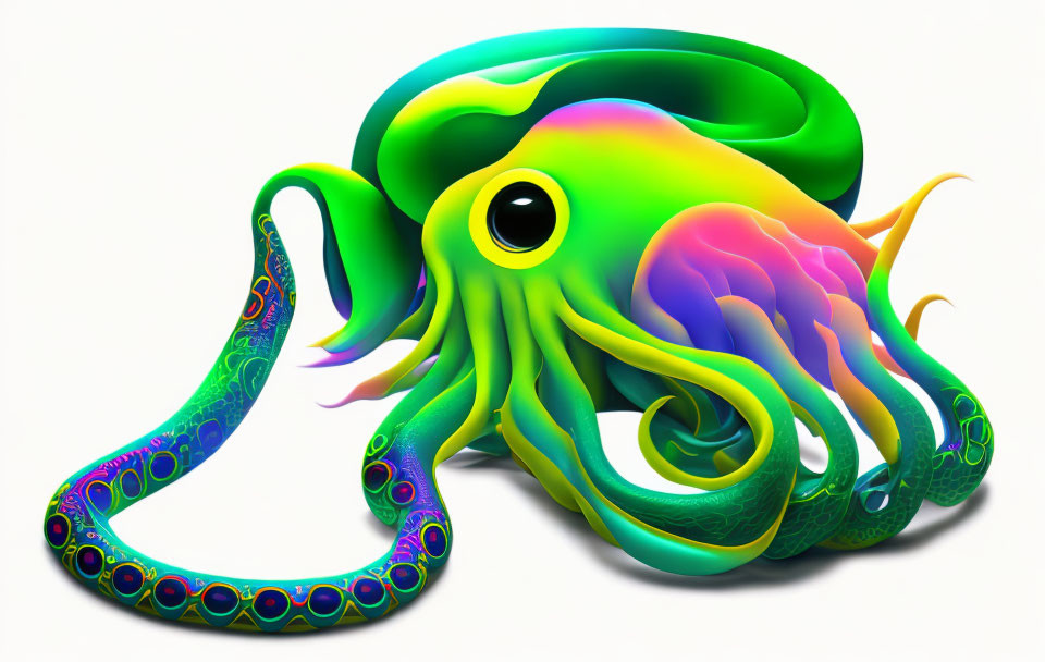 Colorful Octopus Illustration with Psychedelic Patterns on White Background