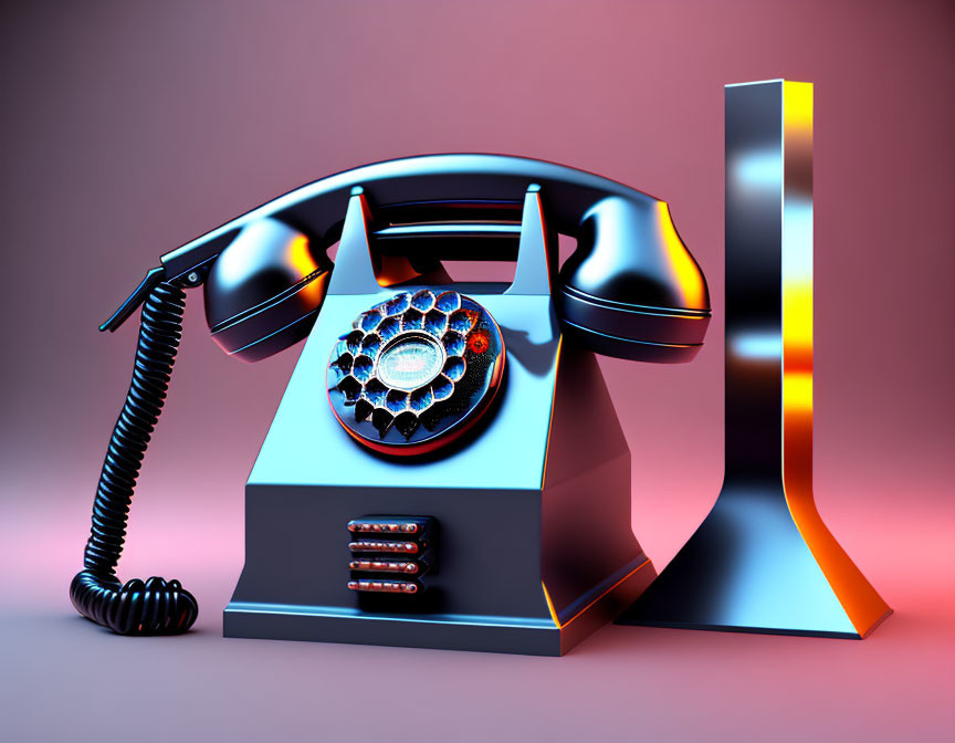 Vintage Black Rotary Phone on Colorful Modern Gradient Background