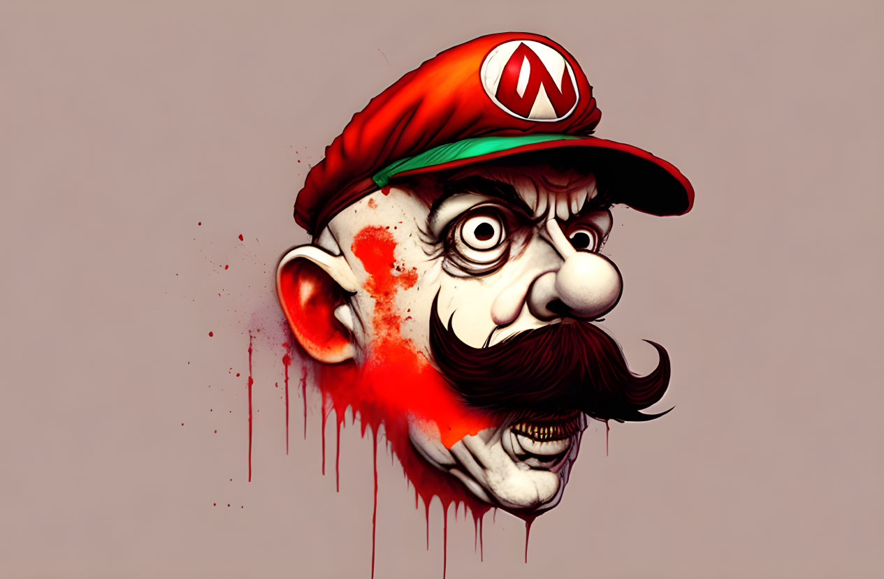 Dark Stylized Mario Artwork with Exaggerated Features