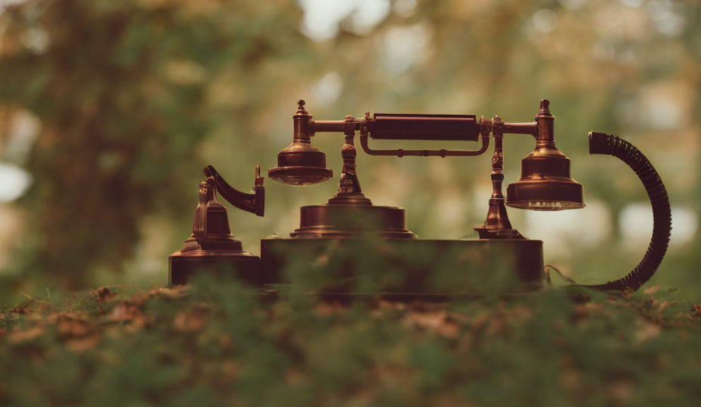 Vintage Telephone with Separate Earpiece and Mouthpiece on Forest Floor