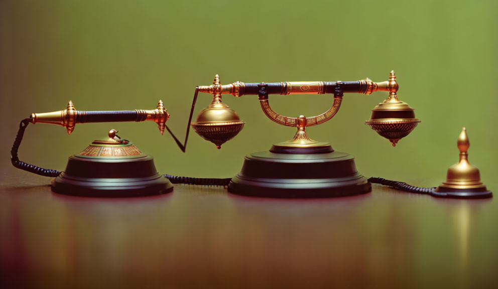 Vintage Brass Telephone with Candlestick Holders and Horizontal Bar