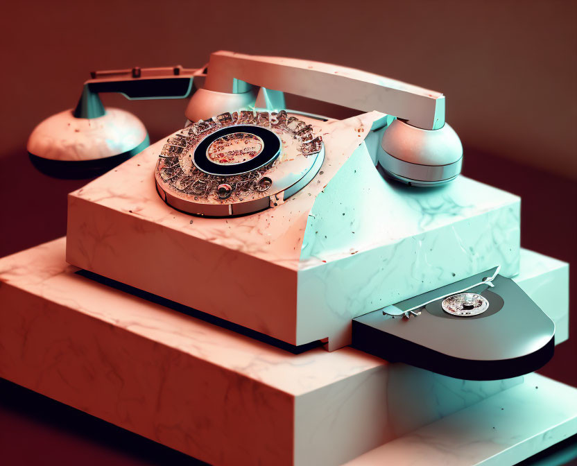 Vintage Rotary Dial Telephone with Marble Finish on Matching Surface