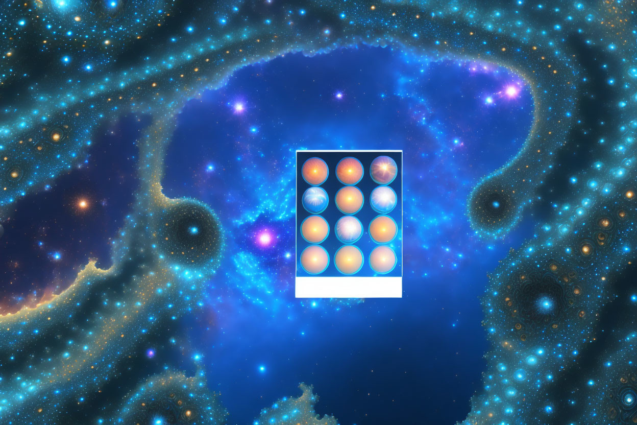 Cosmic background with colorful abstract spheres grid