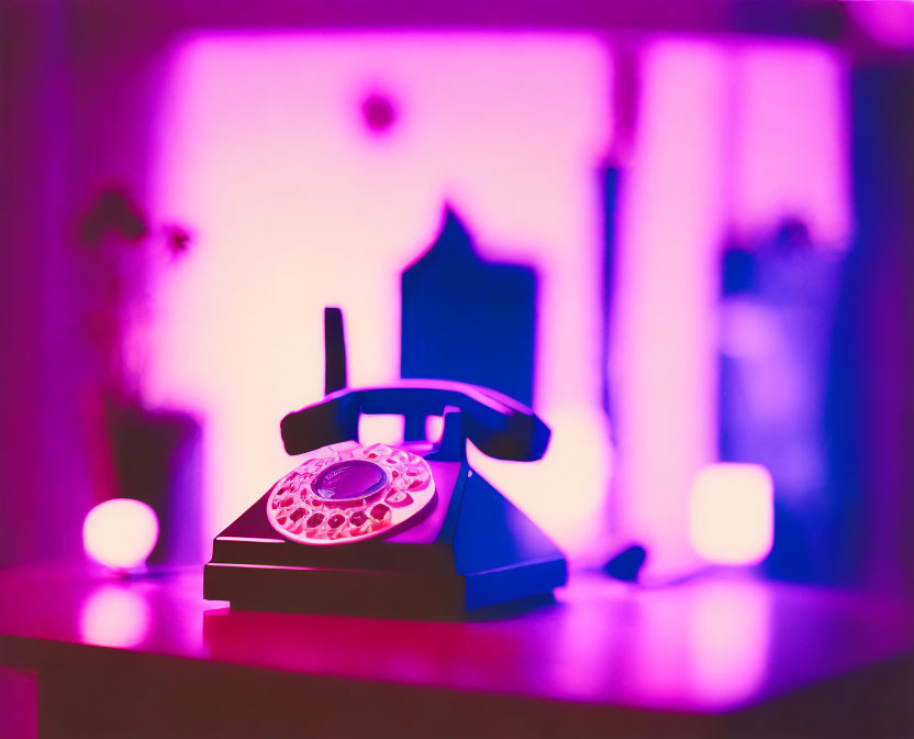 Vintage Rotary Phone with Blurred Colorful Background