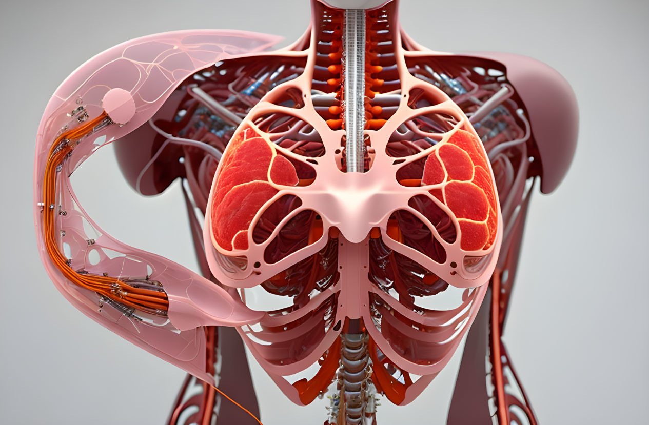 Detailed 3D Human Circulatory System with Rib Cage and Lungs