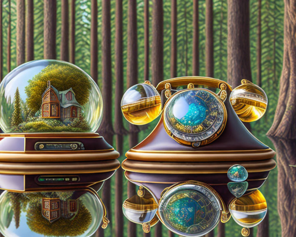 Vintage-Futuristic Machines in Forest Setting