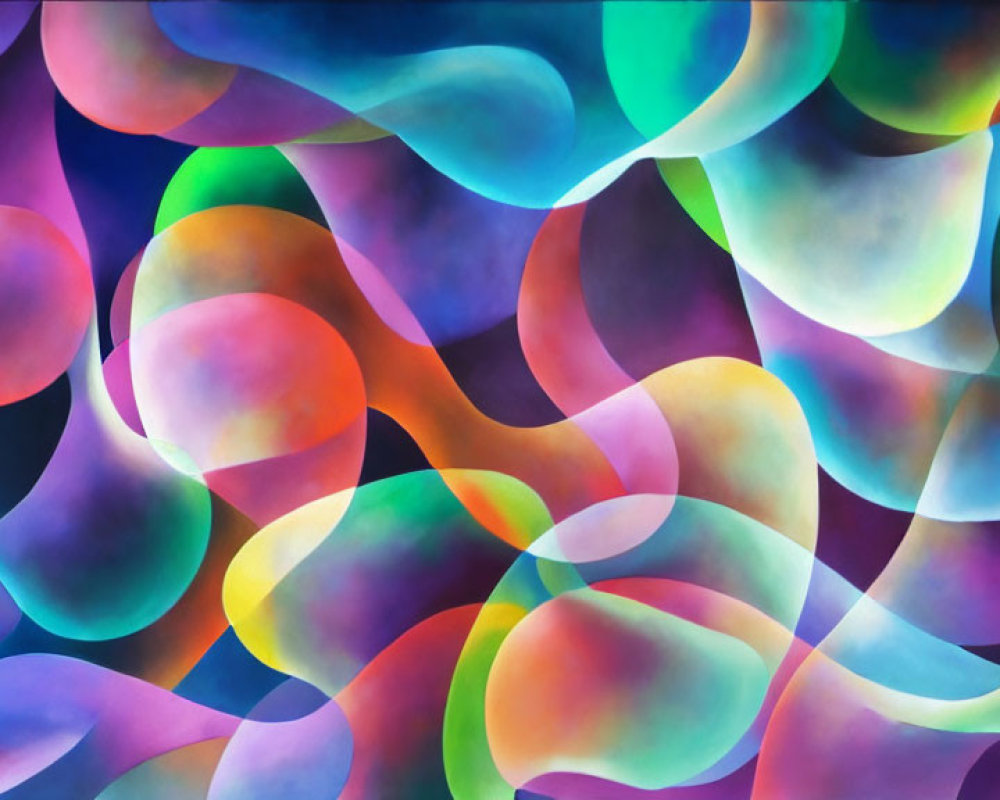 Colorful Abstract Wallpaper with Overlapping Fluid Shapes in Blue, Purple, Green, and Orange