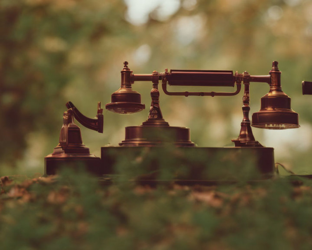 Vintage Telephone with Separate Earpiece and Mouthpiece on Forest Floor