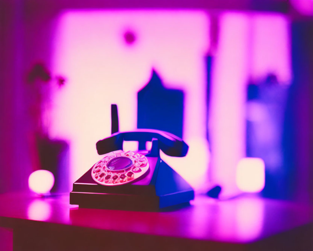 Vintage Rotary Phone with Blurred Colorful Background