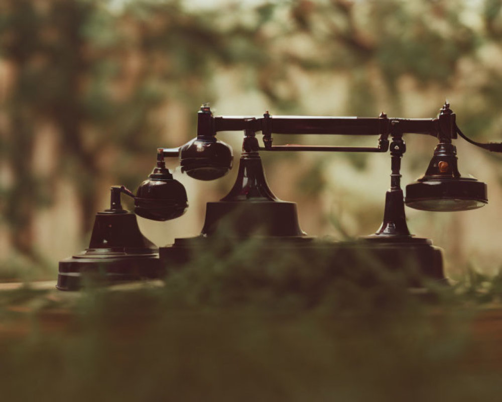 Vintage Candlestick Telephone with Rotary Dial on Wooden Surface