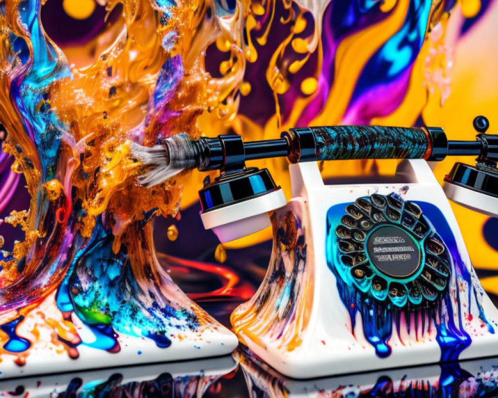 Colorful Paint Explosion Behind Luxurious Shaving Kit on Stand