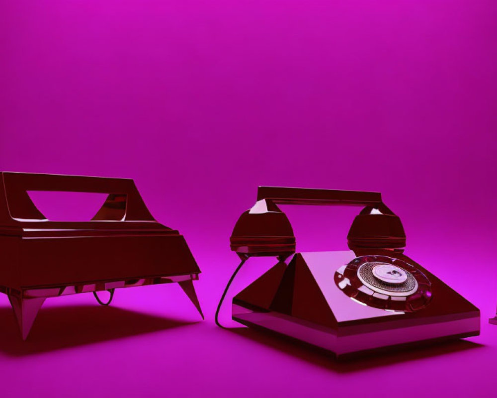 Vintage Telephone, Classic Television, and Old-Fashioned Radio in Purple Tones