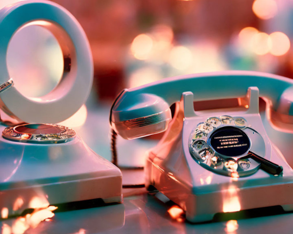 Vintage rotary phones with dreamy bokeh background.