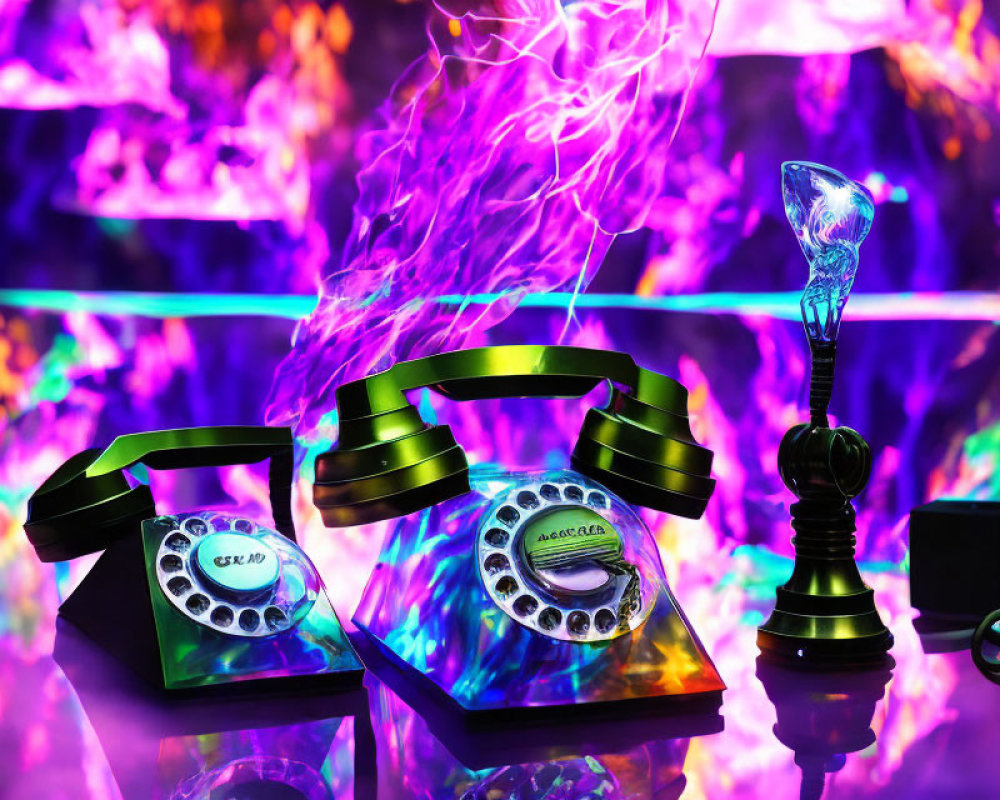 Neon Purple and Green Vintage Rotary Phones