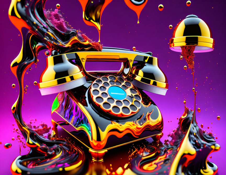 Colorful Psychedelic Liquid Splashes on Retro Rotary Phone