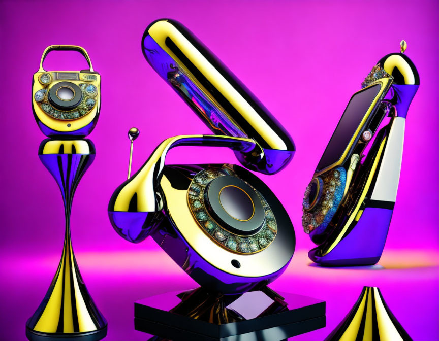 Luxurious Futuristic Speaker Designs with Glossy Finish and Golden Embellishments