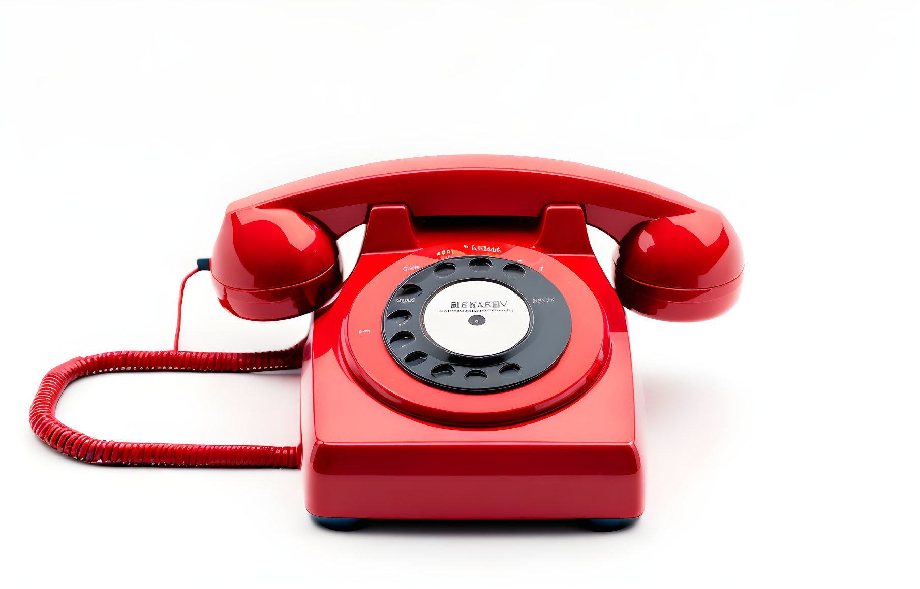 Vintage Bright Red Rotary Dial Telephone on White Background