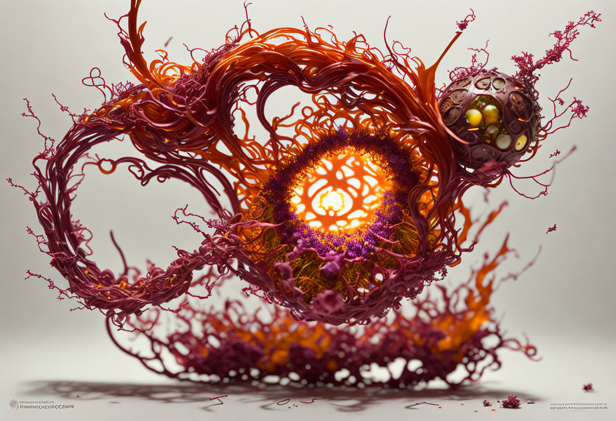 Vibrant 3D artwork of swirling fiery and cosmic elements