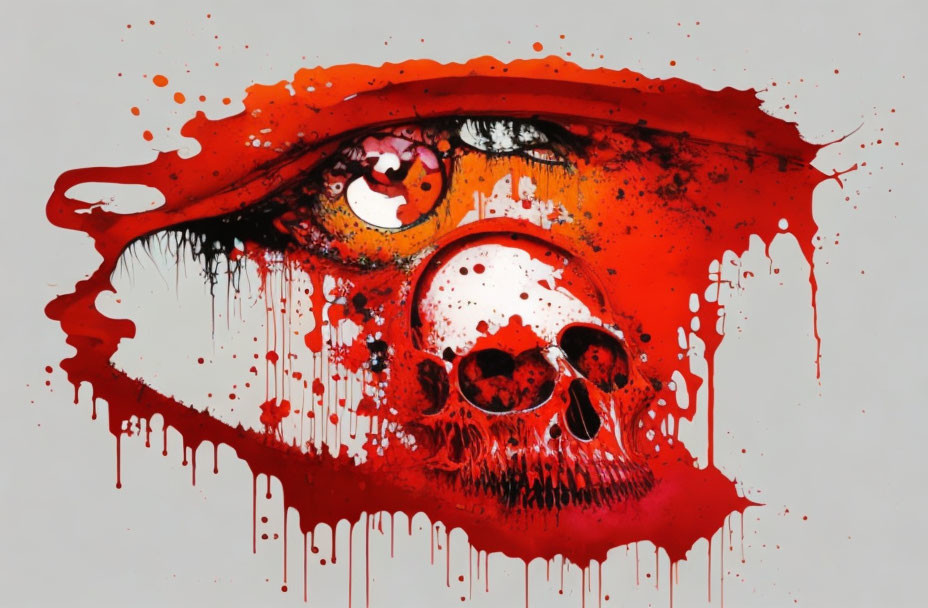 Colorful graffiti featuring a human eye and skull in red and white.