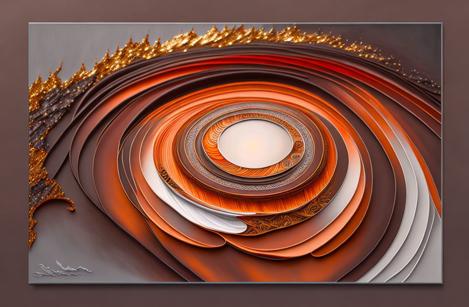 Concentric Layered 3D Art in Brown, Orange, and White with Golden Accents