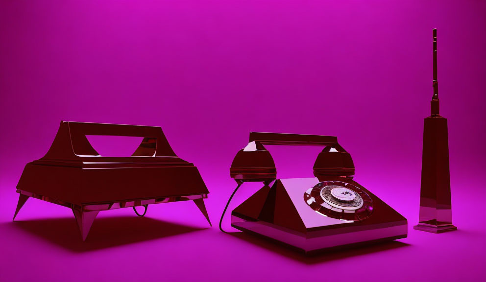 Vintage Telephone, Classic Television, and Old-Fashioned Radio in Purple Tones