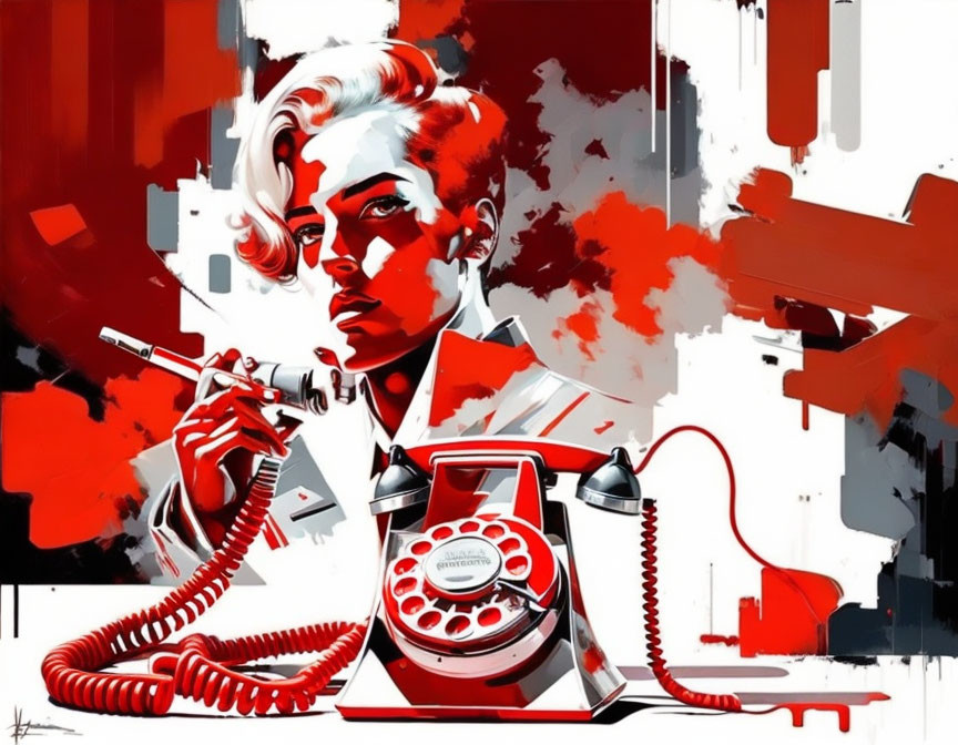 Vintage-style illustration of person with cigarette and rotary phone.