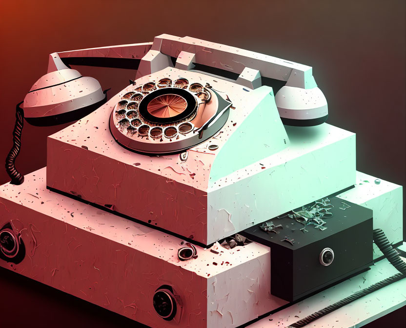 Vintage rotary dial telephone disintegrating on gradient backdrop