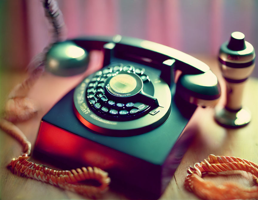 Vintage Rotary Telephone on Desk with Soft Lighting and Warm Color Tones