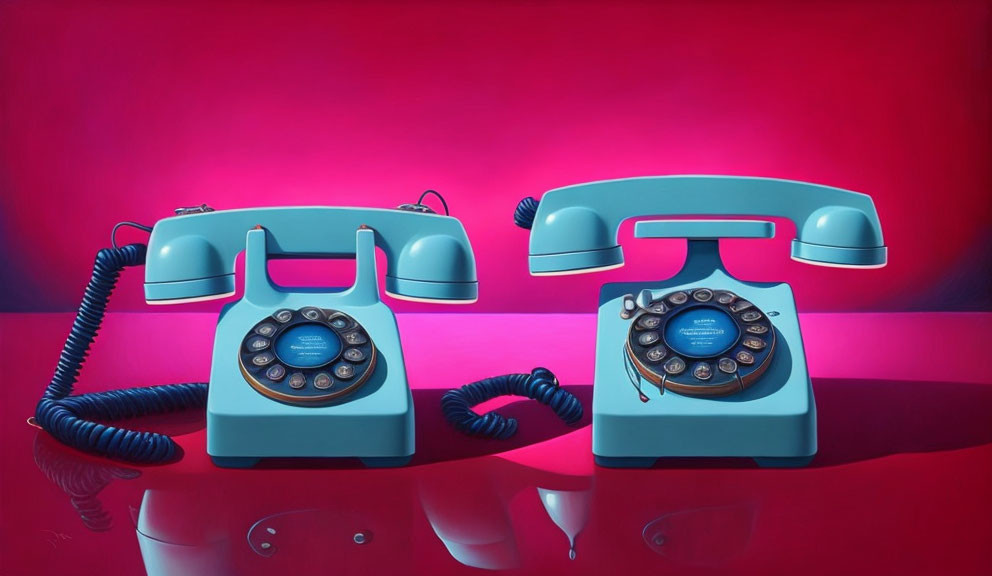 Vintage Pink and Blue Rotary Telephones on Gradient Background