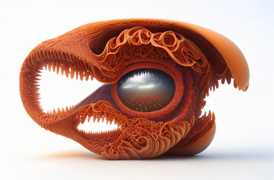 Abstract Digital Sculpture: Swirling Patterns in Orange Palette