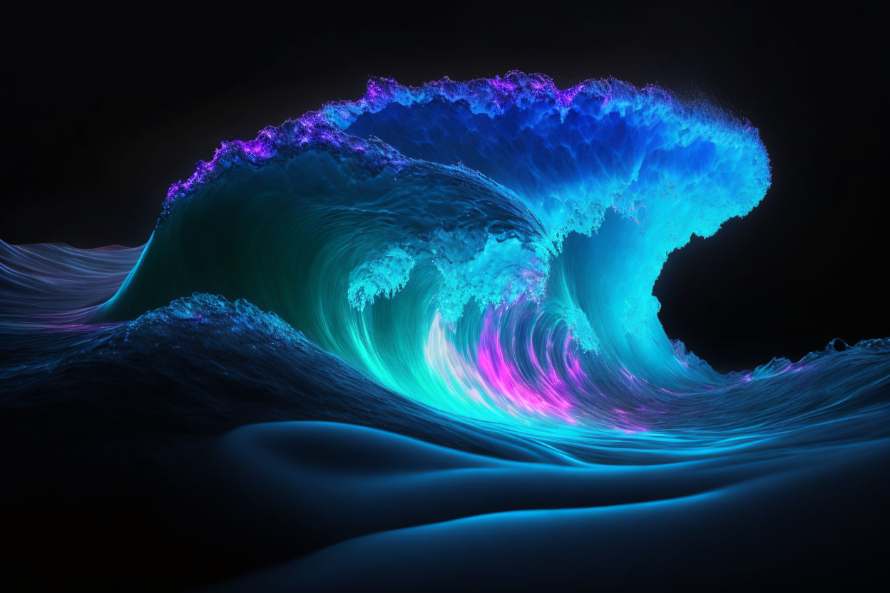 Vibrant blue and purple wave in surreal ocean scene