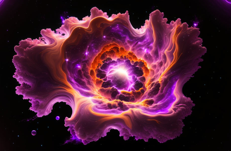 Colorful Abstract Cosmic Starburst Pattern in Orange and Purple