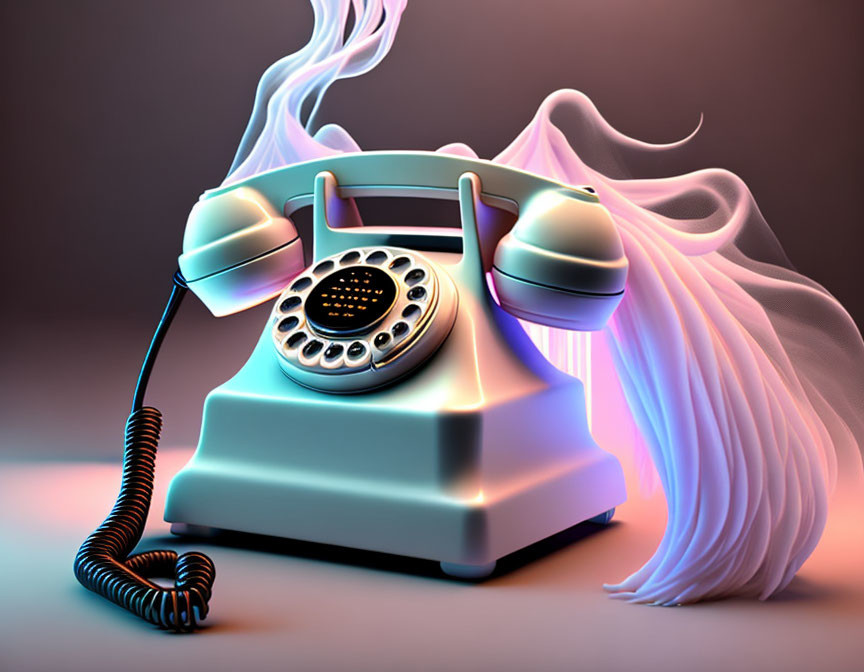 Colorful Vintage Rotary Phone with Tail-Like Cord and Soft Background