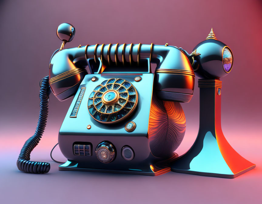 Sleek Metallic Retro-Futuristic Telephone on Gradient Background