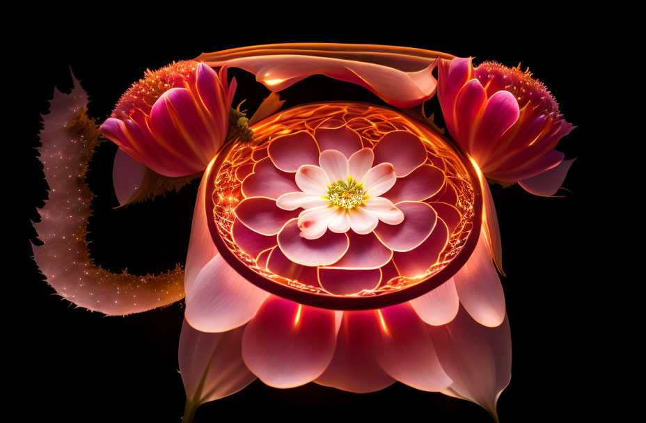 Colorful Fractal Art: Intricate Floral Patterns on Dark Background