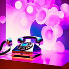 Colorful Retro Rotary Phone Art with Abstract Shapes and Dynamic Lighting