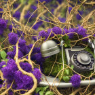 Vintage Rotary Telephone with Purple Flowers and Green Vines