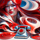 Stylized illustration of woman with red hair and vintage telephone