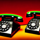 Vintage Rotary Telephones Against Red and Orange Background