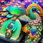 Colorful Peacock Artwork with Mosaic-Like Design