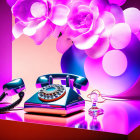 Colorful Retro Still Life with Rotary Telephone and Headphones