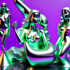 Iridescent Metallic Humanoid Figures on Purple Background