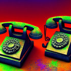 Vintage Rotary Dial Telephones on Red-Orange Surface