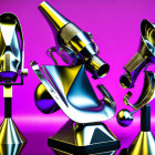 Shiny Metallic Microscopes on Vibrant Purple Background