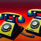 Vintage Rotary Telephones with Off-Hook Receivers on Orange-Red Gradient Background