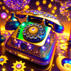 Colorful Cosmic Rotary Phone on Space Background