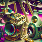 Colorful Surreal Still Life with Antique Diver Helmets & Miniature Figures