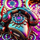 Colorful Psychedelic Rotary Phone Illustration with Elaborate Patterns