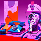 Colorful Pop Art Image: Rotary Phone, Cybernetic Eye, Abstract Shapes